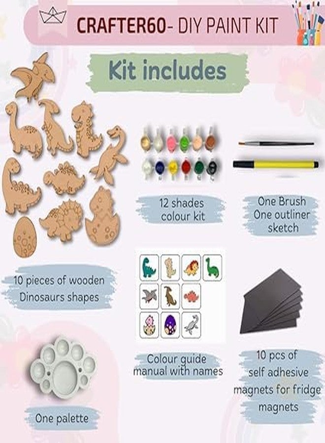 CRAFTER60 DIY Wooden Painting Kit for Kids 5+ - DIY Art & Craft Set with Paints, Brushes & Cutouts - Educational Creative Toy (Dinosaurs) - Image 4